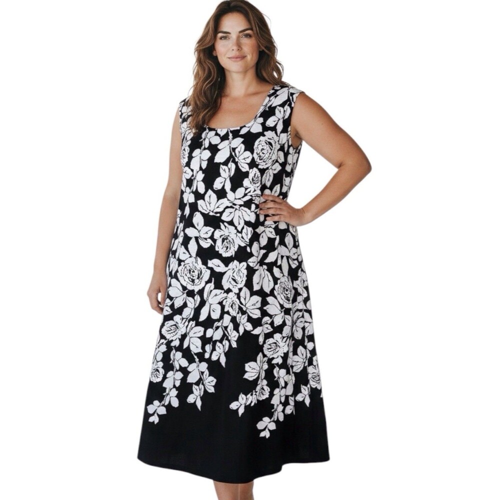 TALBOTS Size 20W ❤️NEW❤️Black White Sleeveless Mid Length Back Zip Dress-$189
